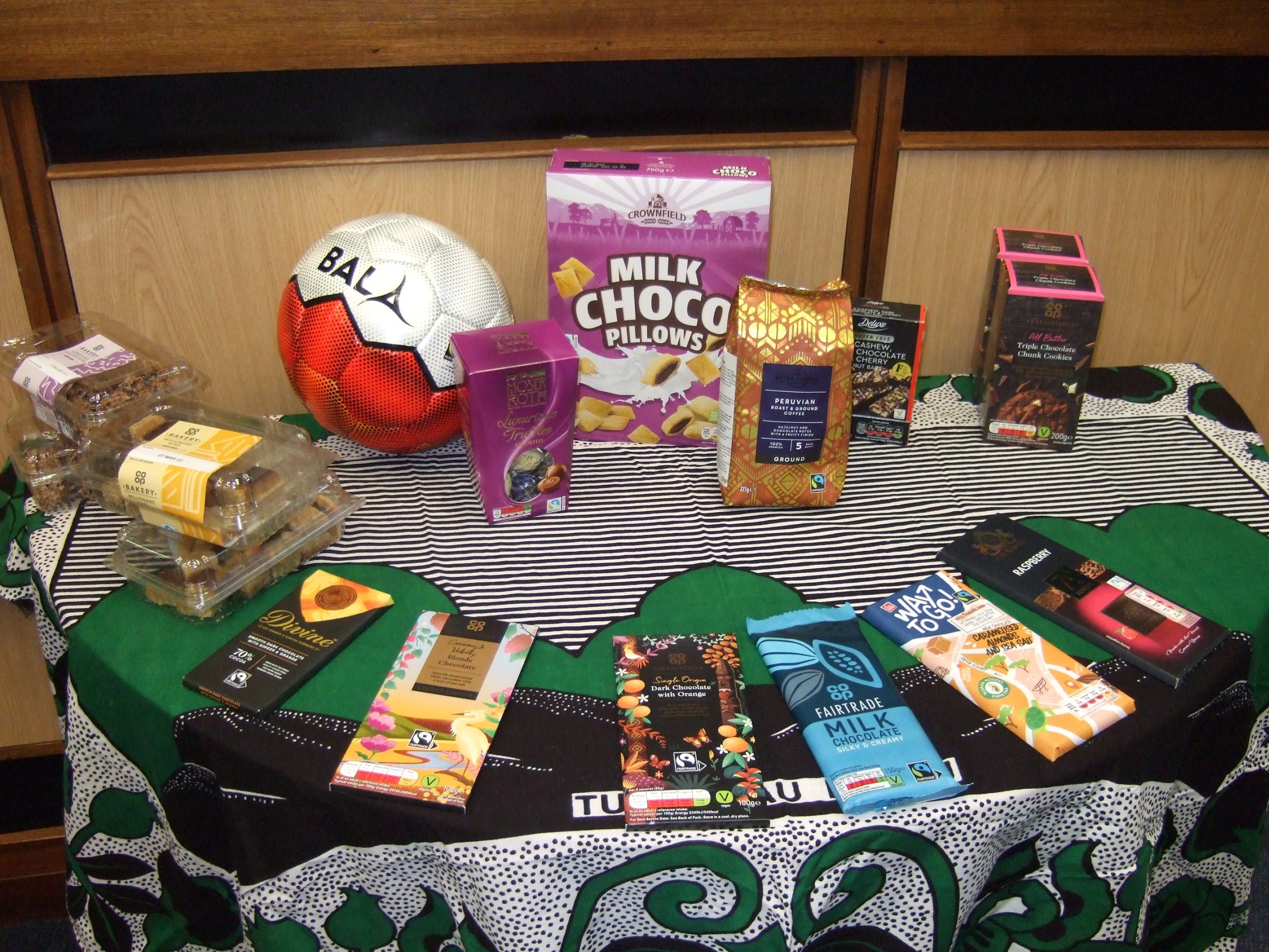  display of Fairtrade products on a semi-circular table